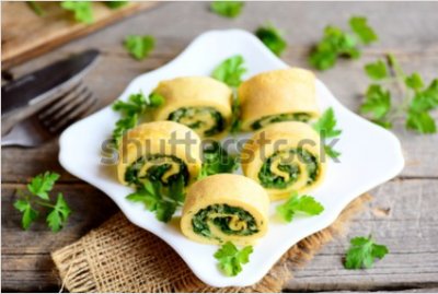 Brennnesselomelette mit Kräutertopfen gefüllt