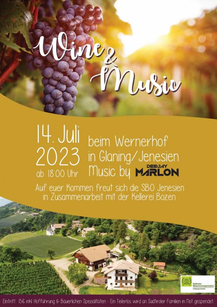 Flyer Einladung Wine &amp; Music Jenesien